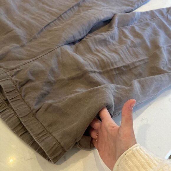 J. Jill Brown Grey 100% Linen Cropped Flat Front Wide Leg Pull On Pants Size L - Picture 6 of 6
